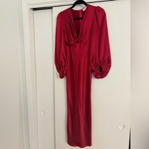 Petal & Pup Deep Red Midi Dress with Balloon Sleeves